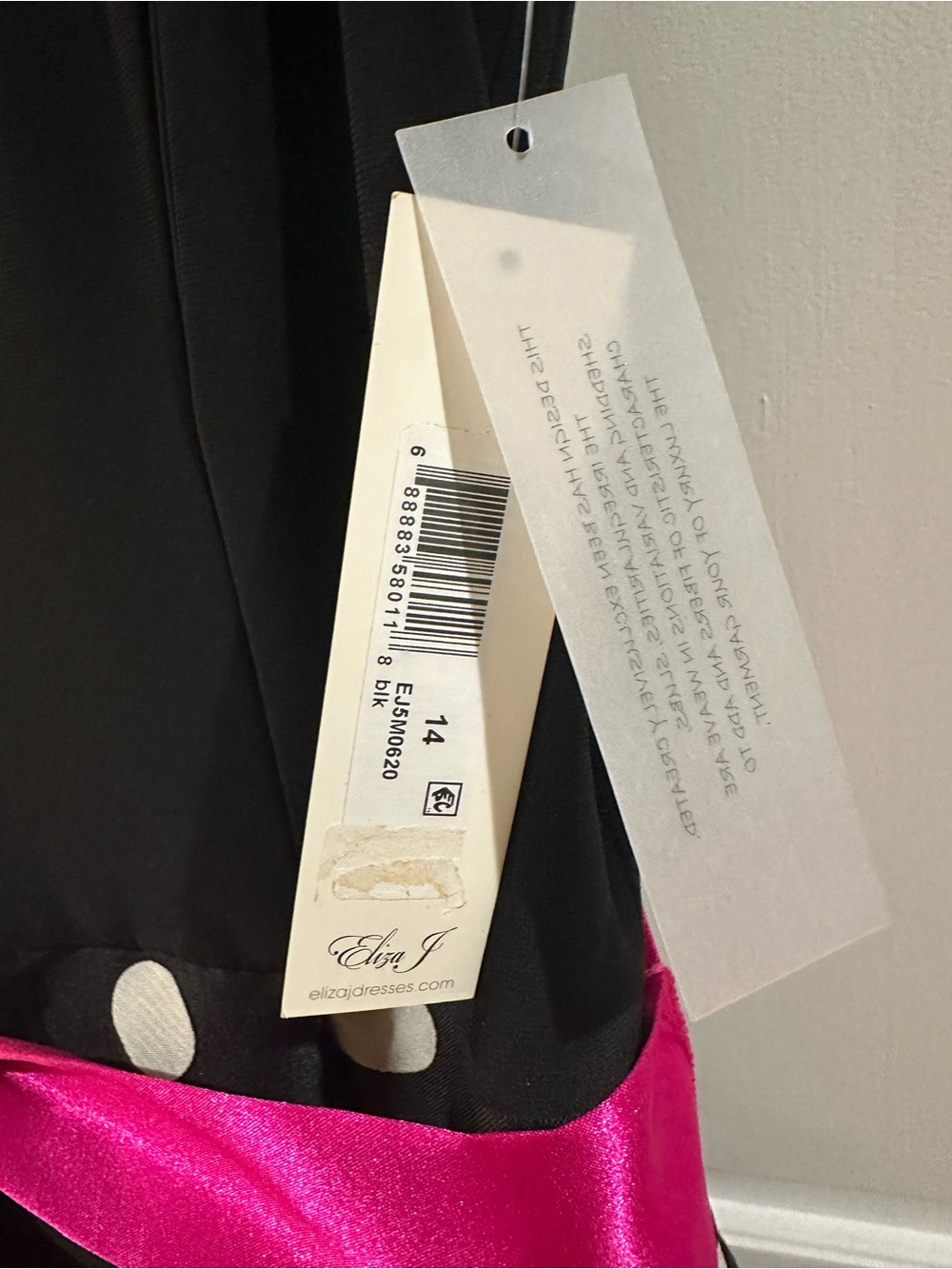 Eliza J Black Polka Dot Party Dress with Hot Pink Sash, NWT, Size 14 - Picture 5 of 7